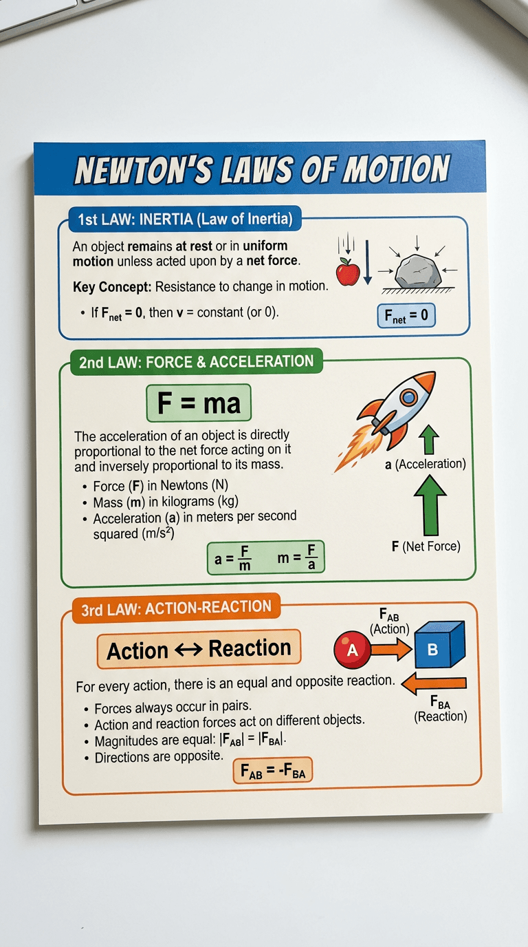 AI generated cheat sheet - Newton's Laws of Motion